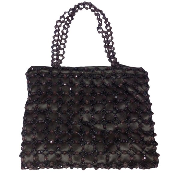 Guess Handbags - Vintage Y2K GUESS Beaded Handbag Netted Top Handle Satchel Black/Purple